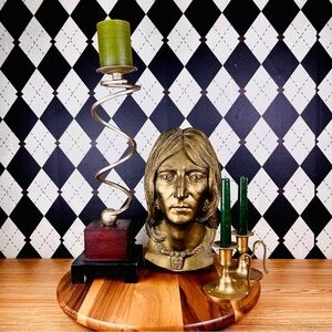 Gold Bust Sculpture with Green Candles